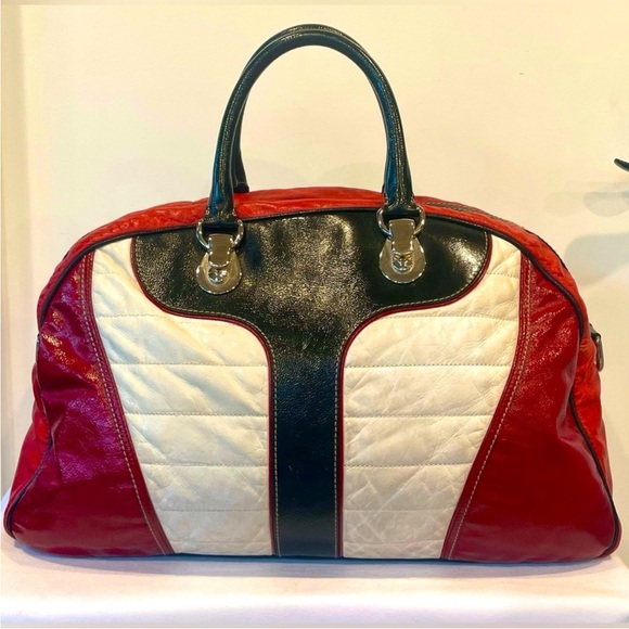 Gucci Snow Glam Leather Boston Bag, vintage 90s, red/black/white, EUC - Picture 2 of 16